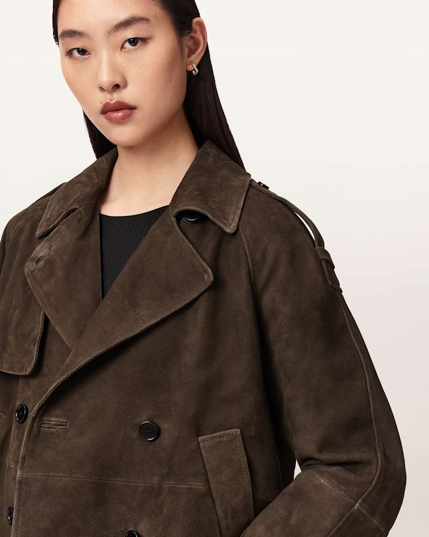 Reya Cropped Suede Mac Bitter Brown | ALLSAINTS